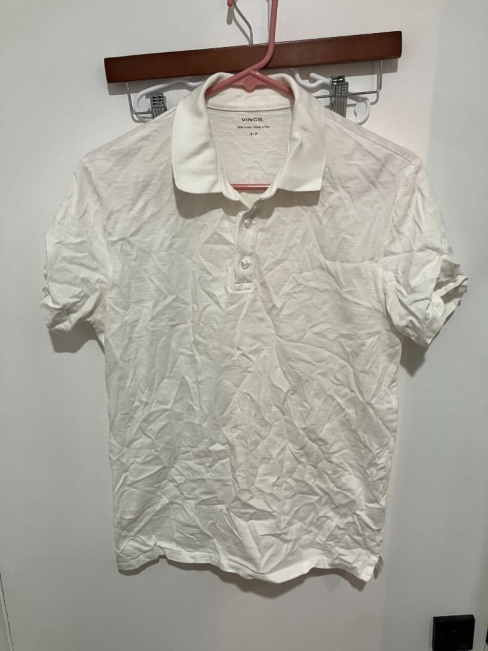 Vince Men's Classic Slub Cotton Polo Shirt, White, Size Small Petite